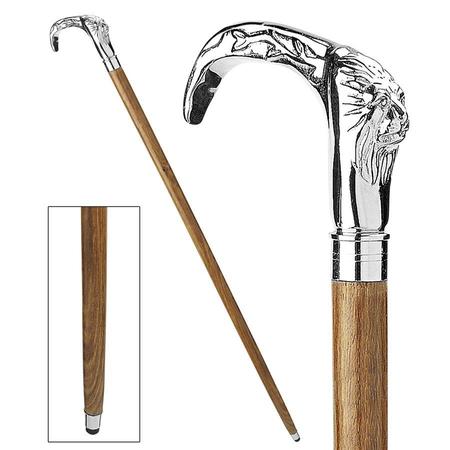 DESIGN TOSCANO Gentleman's Choice: Chrome Lion, King of the Beasts, Solid Hardwood Walking Stick TV236